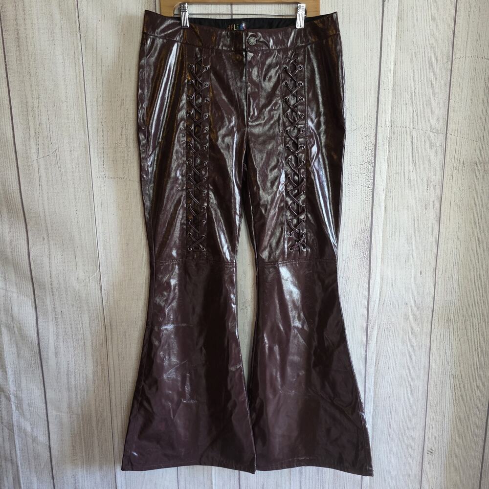 dELiA*s Dolls Kill In Another Life Flare Pants Brown Patent Lace Up, XL (34x33)